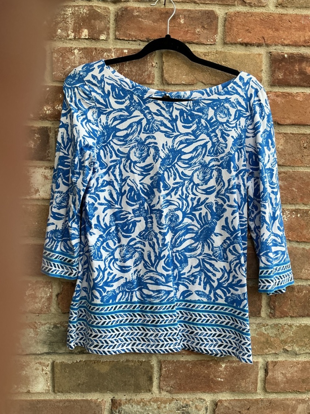 Lilly Pulitzer blue and White Floral-Print Women’s Top medium